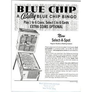 Bally Blue Chip Bingo Pinball Machine Original Flyer Bingo Select-A-Spot Vintage